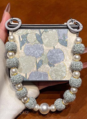 适用华为pura X手机壳小清新绿色郁金香珍珠手提pocket2手机壳新款折叠屏小米flip2翻盖防摔外壳三星Zflip6女