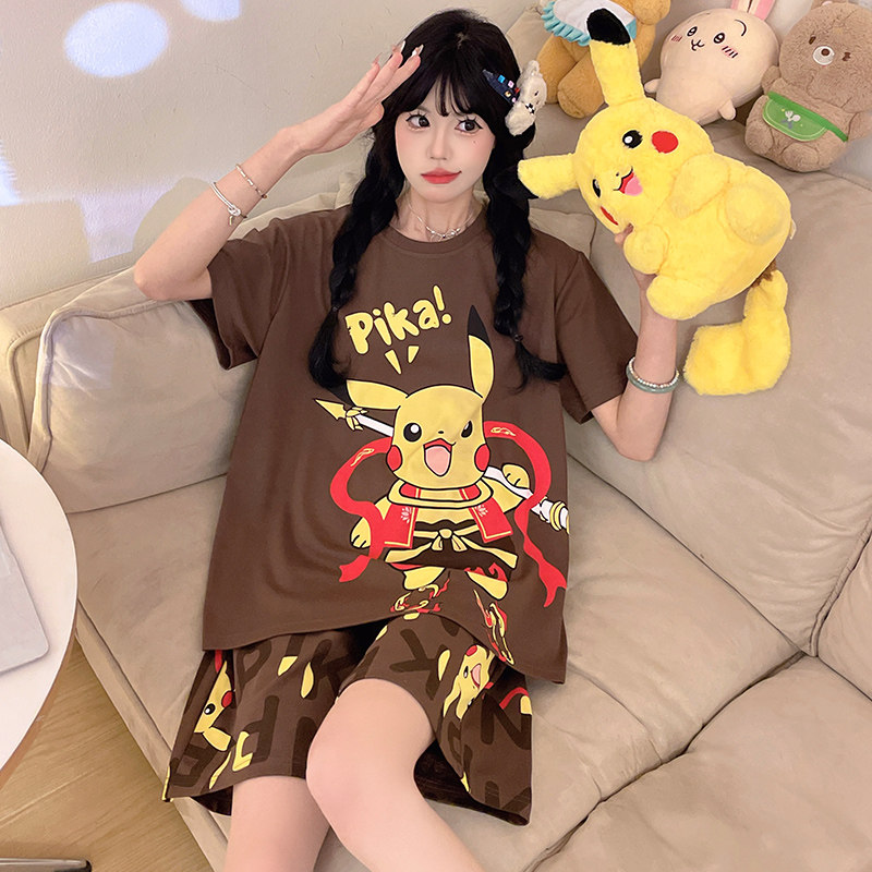 夏季女士纯棉睡衣胖mm2025新款加肥大码短袖短裤卡通家居服可外穿