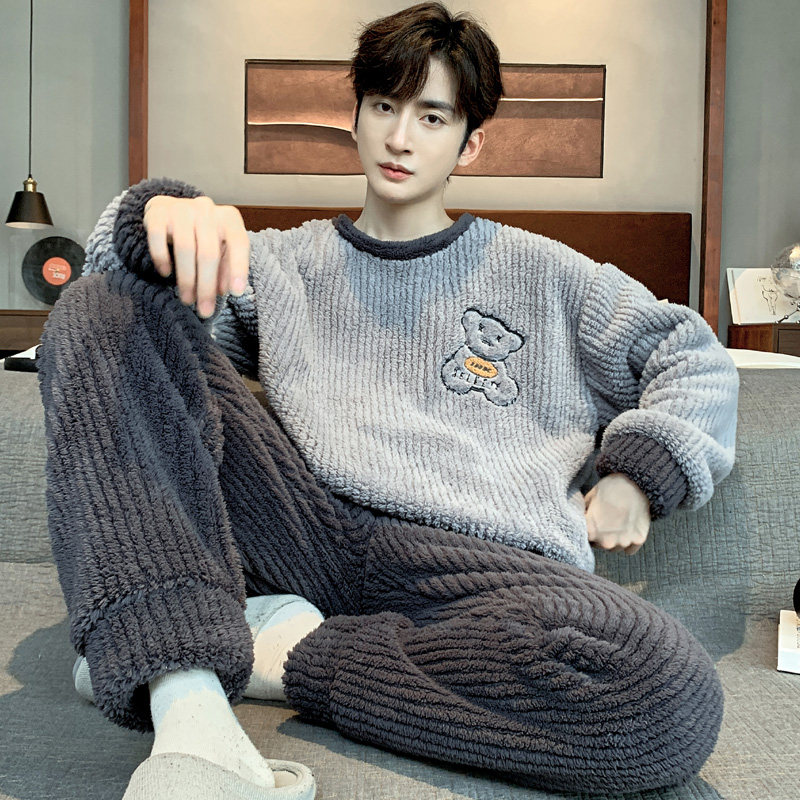 秋冬季加绒加厚男士宽松休闲卡通睡衣中大童可外穿珊瑚绒男孩套装,女士内衣/男士内衣/家居服,睡衣/家居服套装,淘宝优惠券,粉丝福利购,淘宝优惠卷