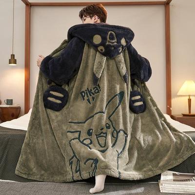 珊瑚绒加厚卡通皮卡丘睡袍套装