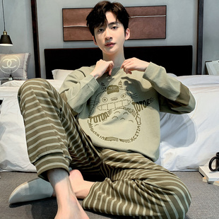 家居服学生套装 男士 青少年全棉睡衣加肥大码 纯棉卡通长袖 睡衣秋季