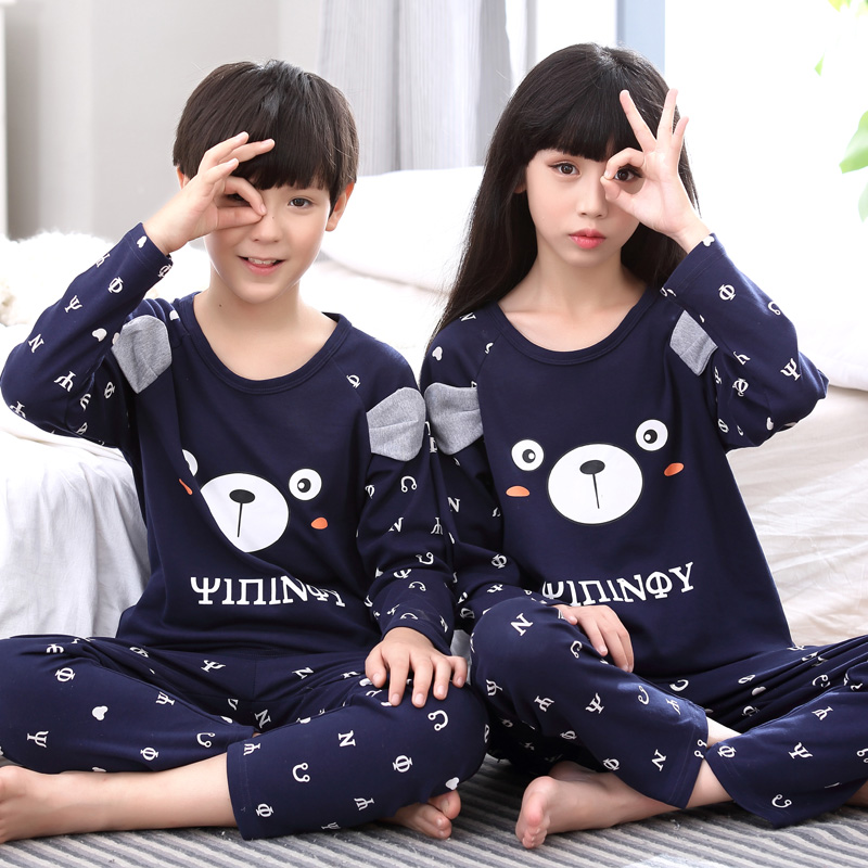 童装睡衣秋冬季长袖纯棉男女童套装熊本熊家居服中大童3-5-7-9岁