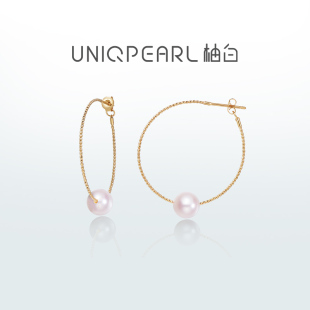 7.5mm圆环耳钉存在感 18K金天然极光淡水珍珠耳环7 光束