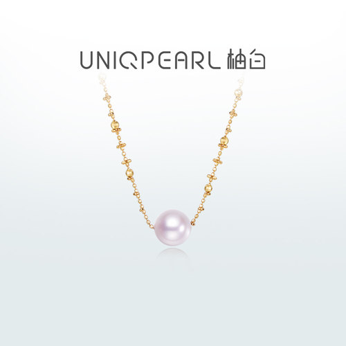 柚白 18K金仙女链天然极光淡水路路通项链10-11mm爱迪生