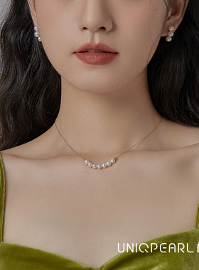 UP柚白 微笑珍珠项链18K金天然极光baby珠淡水锁骨链女遮疤痕颈链