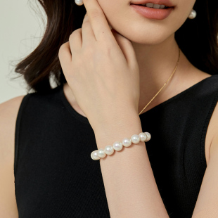 柚白 10mm近正圆极强光郁金香扣大尺寸秋冬 天然爱迪生珍珠手链9