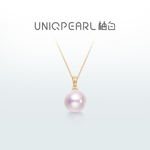 柚白 18K金天然淡水极光珍珠正圆极强光瓜子扣吊坠女加厚精致项链