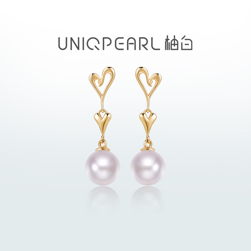 【情书】 柚白18K金7-7.5mm极光珍珠爱心耳环设计感礼物耳饰