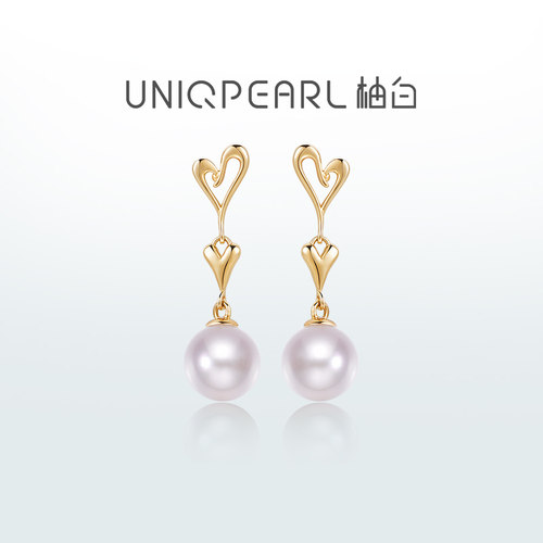 【情书】 柚白18K金7-7.5mm极光珍珠爱心耳环设计感礼物耳饰