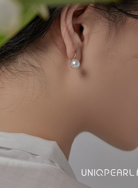 柚白 18K金天然珍珠极光正圆女高跟鞋款耳环8-8.5mm日常通勤