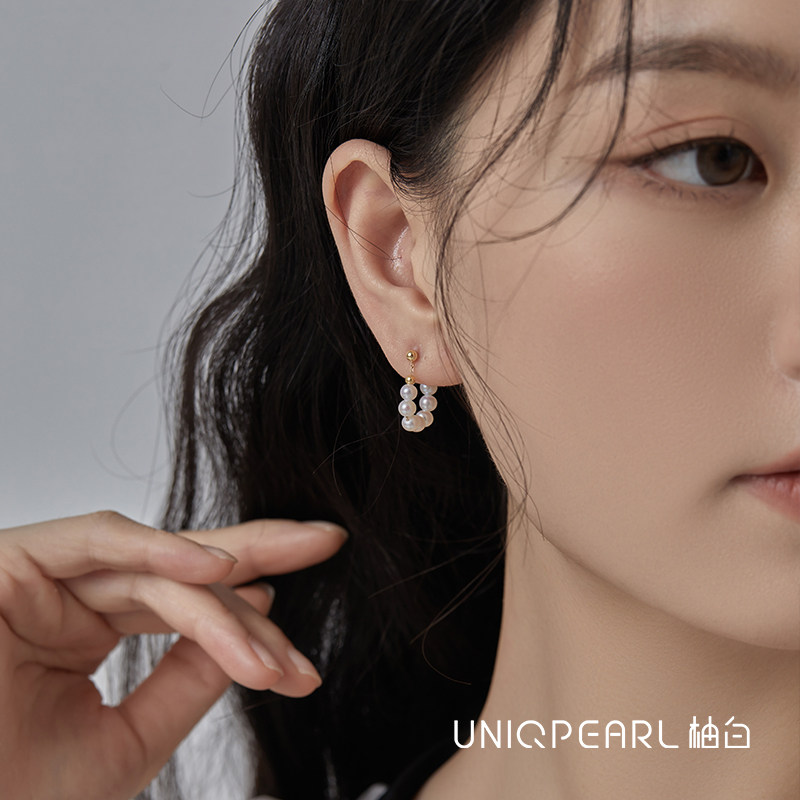 柚白 18K金极光淡水baby珍珠圈圈耳环甜美耳钉耳链礼物可爱甜美