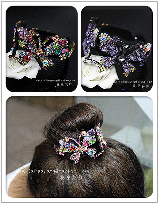 新款韩版水钻大号盘发器蝴蝶结丸子头花苞头发夹镶钻盘发头发饰
