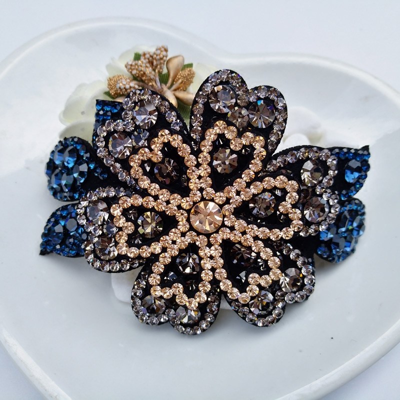 韩版镶钻水晶花朵弹簧夹横夹发夹水钻顶夹发卡马尾扣盘发头发饰品