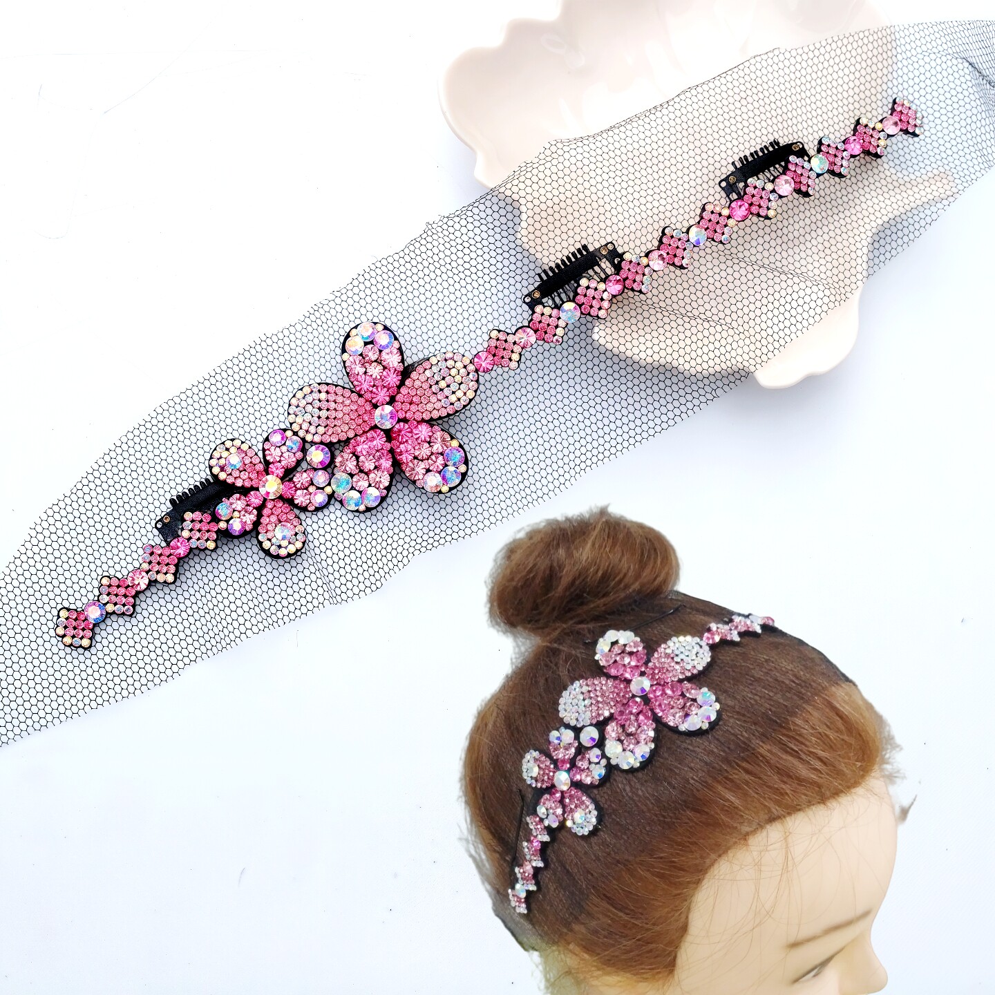 水钻花样滑冰艺术体操头饰靠司藤比赛考级表演发饰舞蹈配饰品头花