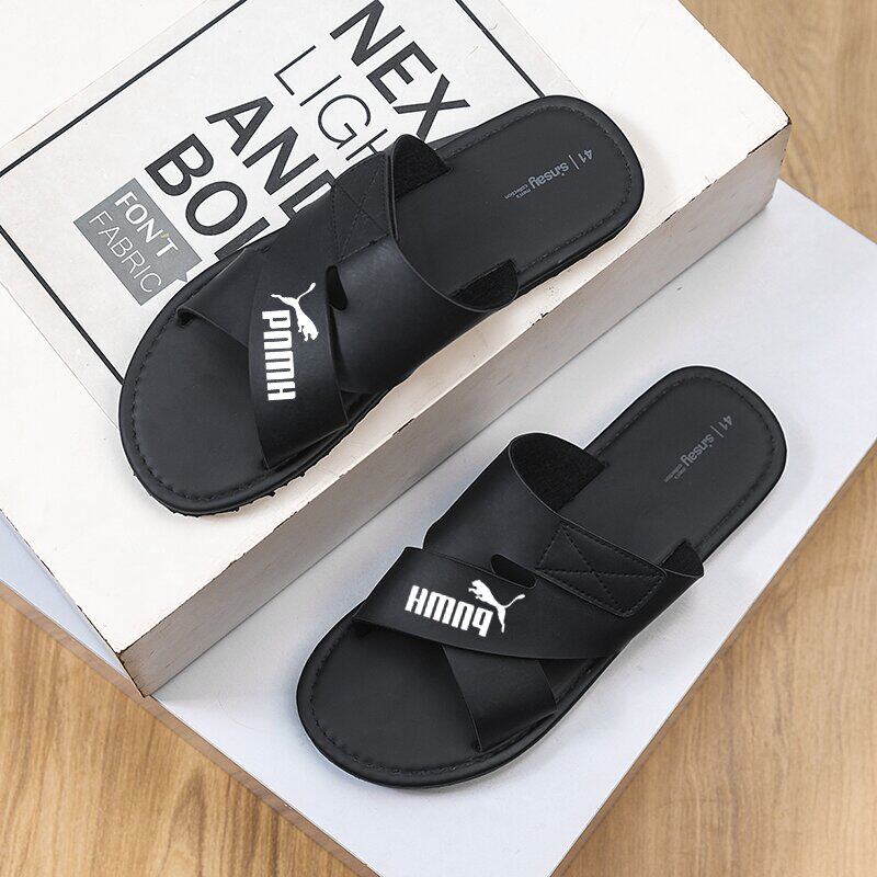 品牌标馬欧美风男士真皮一字拖鞋夏季防滑防臭休闲凉拖46大码凉鞋