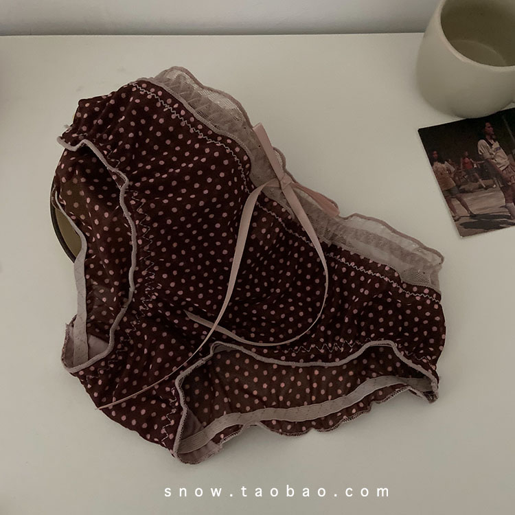 波点控日系甜美少女内裤中腰柔软透气弹力棉裆三角裤蝴蝶结木耳边