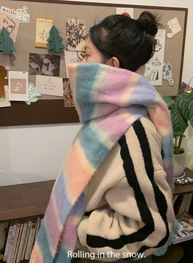 加厚保暖条纹围巾女百搭韩版冬季