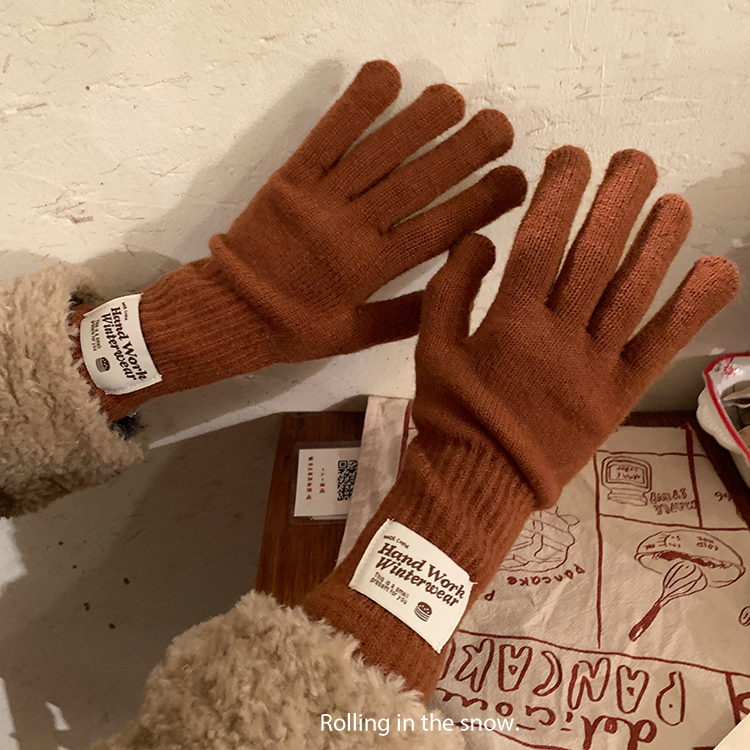 加长护腕针织手套保暖可触屏露指