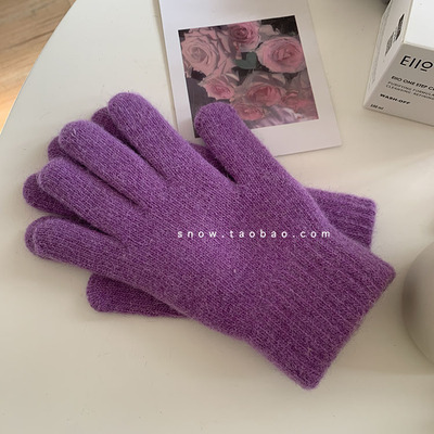 奶糯糯韩国ins手套女加绒加厚保暖防寒骑行学生分指针织手套可爱