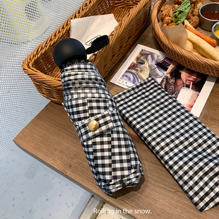 黑白格黑胶防晒遮阳伞小巧便携晴雨两用太阳伞可爱防紫外线胶囊伞