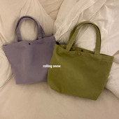 温柔 韩国ins迷你帆布手提包女可爱便当袋手拎小包简约百搭 晚风