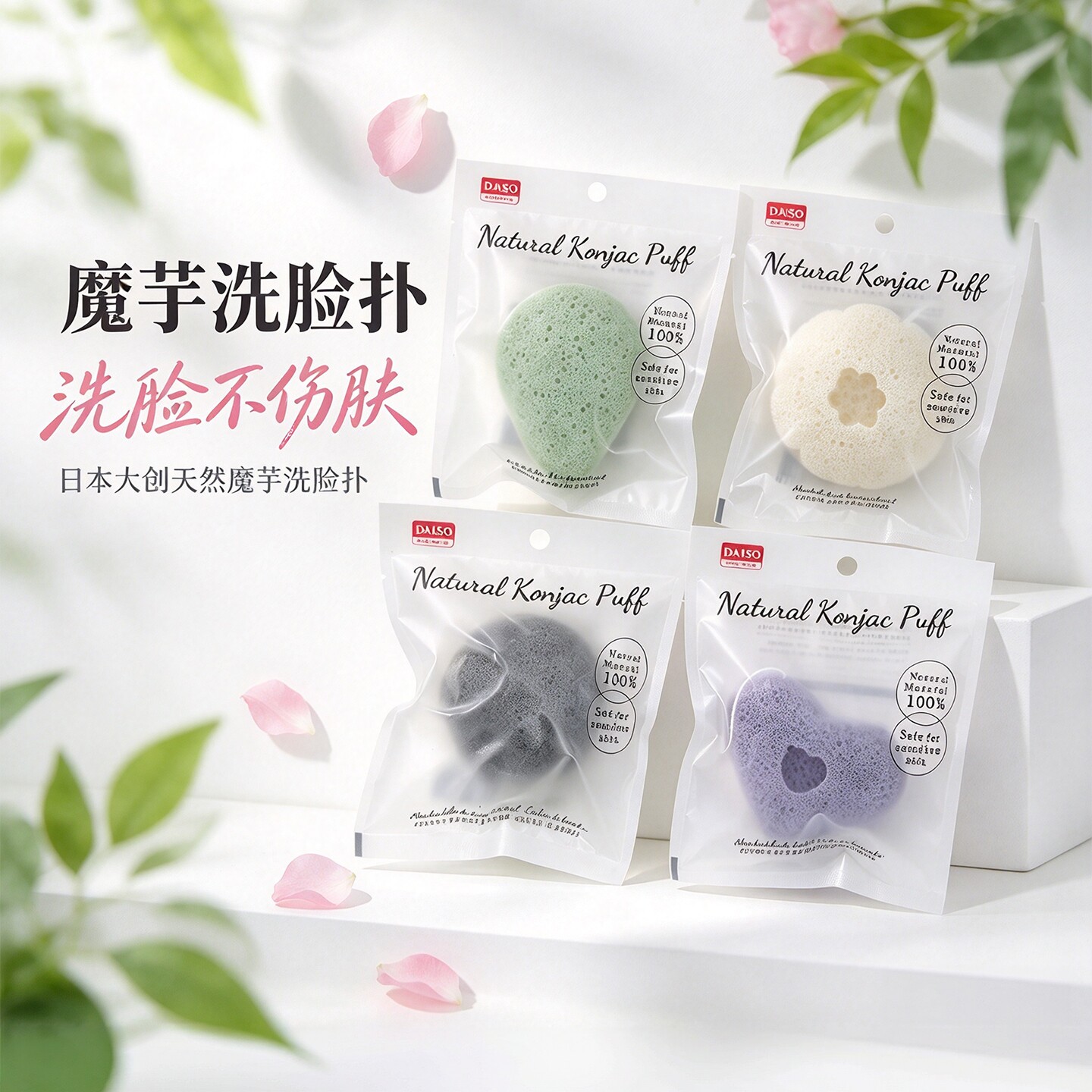 包邮 日本DAISO大创天然魔芋洗脸扑蒟蒻洁面球去角质洗面海绵挂绳