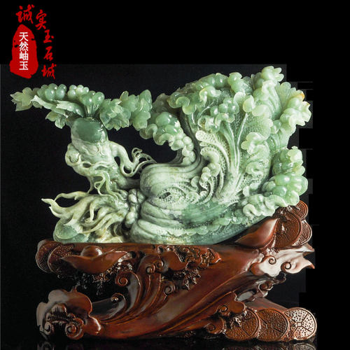 客厅天然岫玉白菜摆件招财雕件