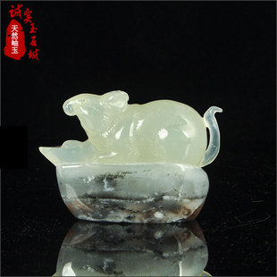 岫色 商务礼品天然玉石岫玉摆件玉牛虎兔狗十二生肖客厅装饰品