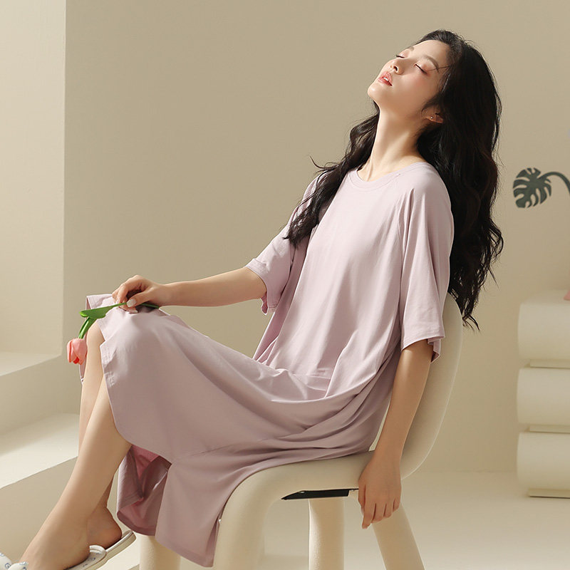 韩彩短袖带胸垫睡裙夏季孕妇大码