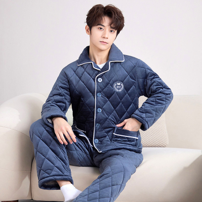 男士三层夹棉睡衣冬季男款