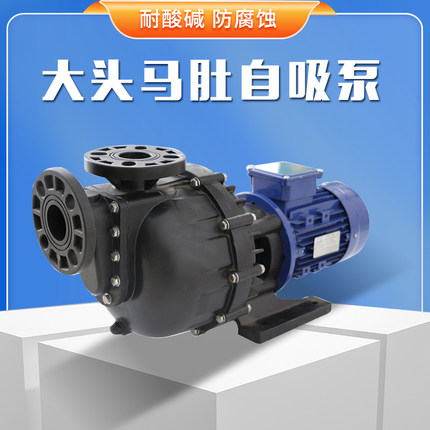 卧式耐腐蚀大头马肚泵PVDF塑料自吸化工泵耐酸碱PP电镀水冷脱硫泵