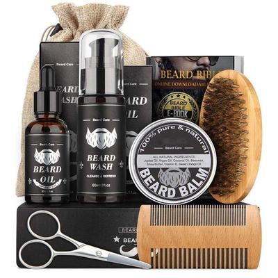 9Pcs/Set Beard Growth Kit Wash Conditioner Growth Balm Softe
