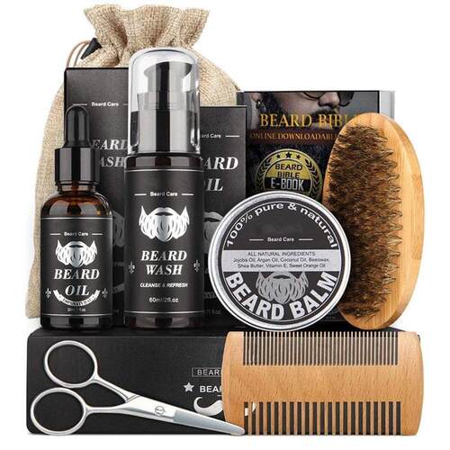 9Pcs/Set Beard Growth Kit Wash Conditioner Growth Balm Softe