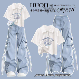 套装 大童夏季 裤 T恤13岁15女孩16高中学生休闲工装 新款 蝴蝶结短袖