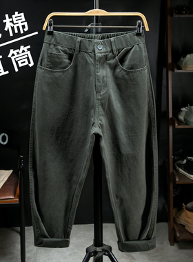 纯棉2025年春季新款长裤子宽松直筒休闲裤男青年复古百搭锥形男裤