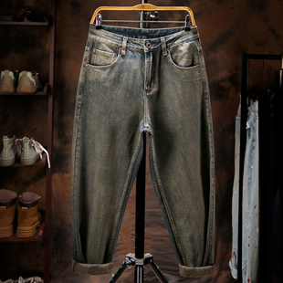 潮青年宽松长裤 阔腿老爹牛仔裤 新款 2023年秋冬季 男黄泥水洗百搭款