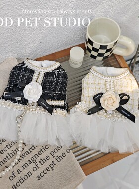 宠物猫咪狗狗秋冬装公主蓬蓬纱裙小香风山茶花小型犬加绒背心马甲