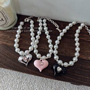 饰品 ins宠物猫咪狗狗珍珠项链公主风甜美爱心水钻项圈脖圈配饰装