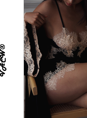 VACW高级感弹力蕾丝镂空露背吊带睡裙性感丝绒情趣睡裙浴袍秋冬女