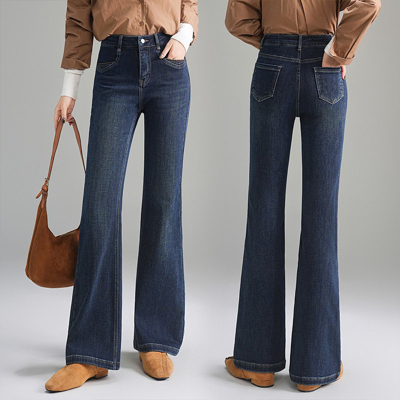 复古蓝微喇牛仔裤女春秋季2026新款高腰修身显瘦鱼尾裤直筒喇叭裤