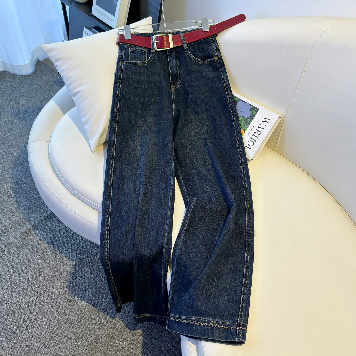 复古牛仔阔腿裤女2026春季新款高腰显瘦宽松垂感慵懒风休闲直筒裤