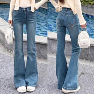 复古微喇牛仔裤女秋冬2026新款版型好看的加绒修身九分直筒喇叭裤