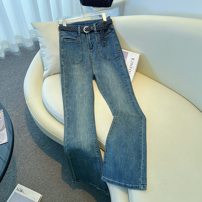 深蓝色微喇牛仔裤女2026新款春季高腰修身显瘦长裤阔腿直筒喇叭裤