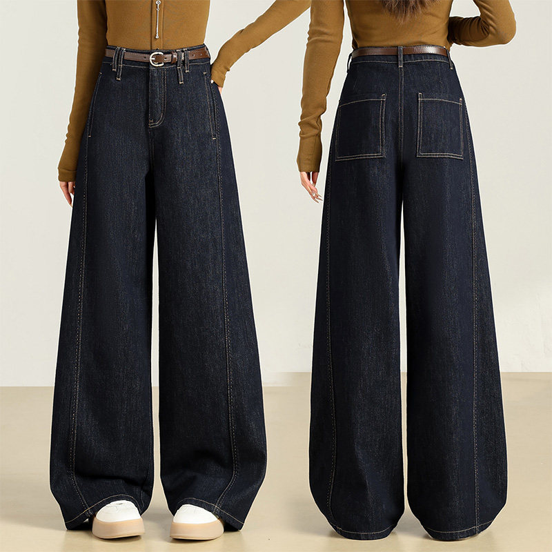 美式复古蓝弯刀牛仔阔腿裤女春秋季2026新款梨型身材松弛感直筒裤