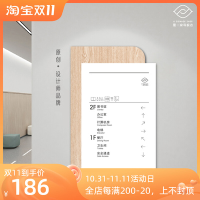 木纹简约楼层电梯口指示索引导向牌办公室门牌标识导视设计定制做