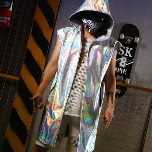 炫彩PU视觉连帽无袖斗篷 夜店酒吧歌手DJMC舞台服GOGO演出服 - 封面