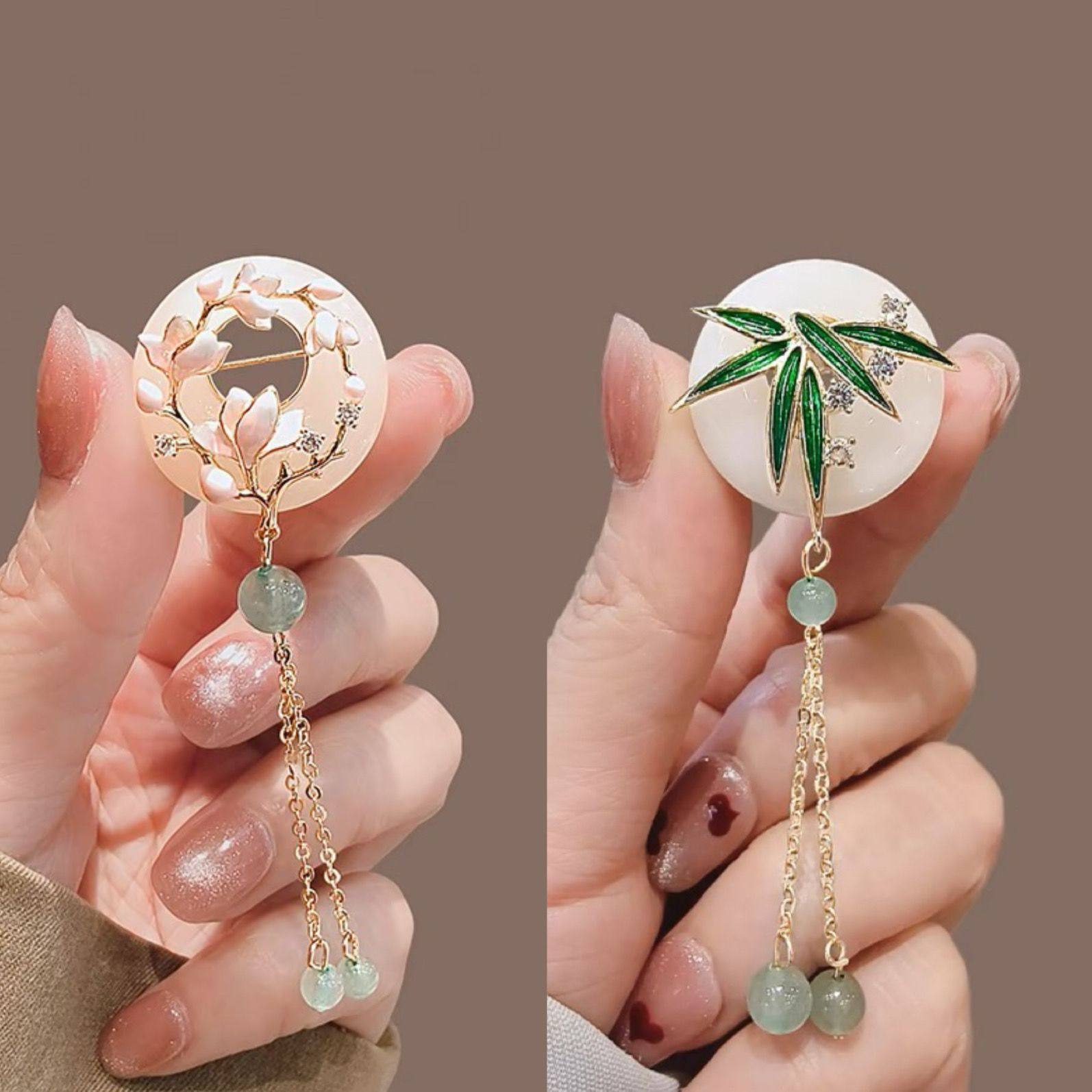 古风玉兰花胸针女流苏中国风轻奢百搭精美旗袍别针新中式汉服配饰 - 实物图