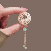 新中式 古风玉兰花流苏胸针高档女平安扣胸花气质优雅旗袍汉服配饰