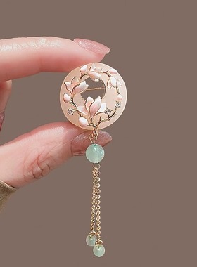 新中式古风玉兰花流苏胸针高档女平安扣胸花气质优雅旗袍汉服配饰