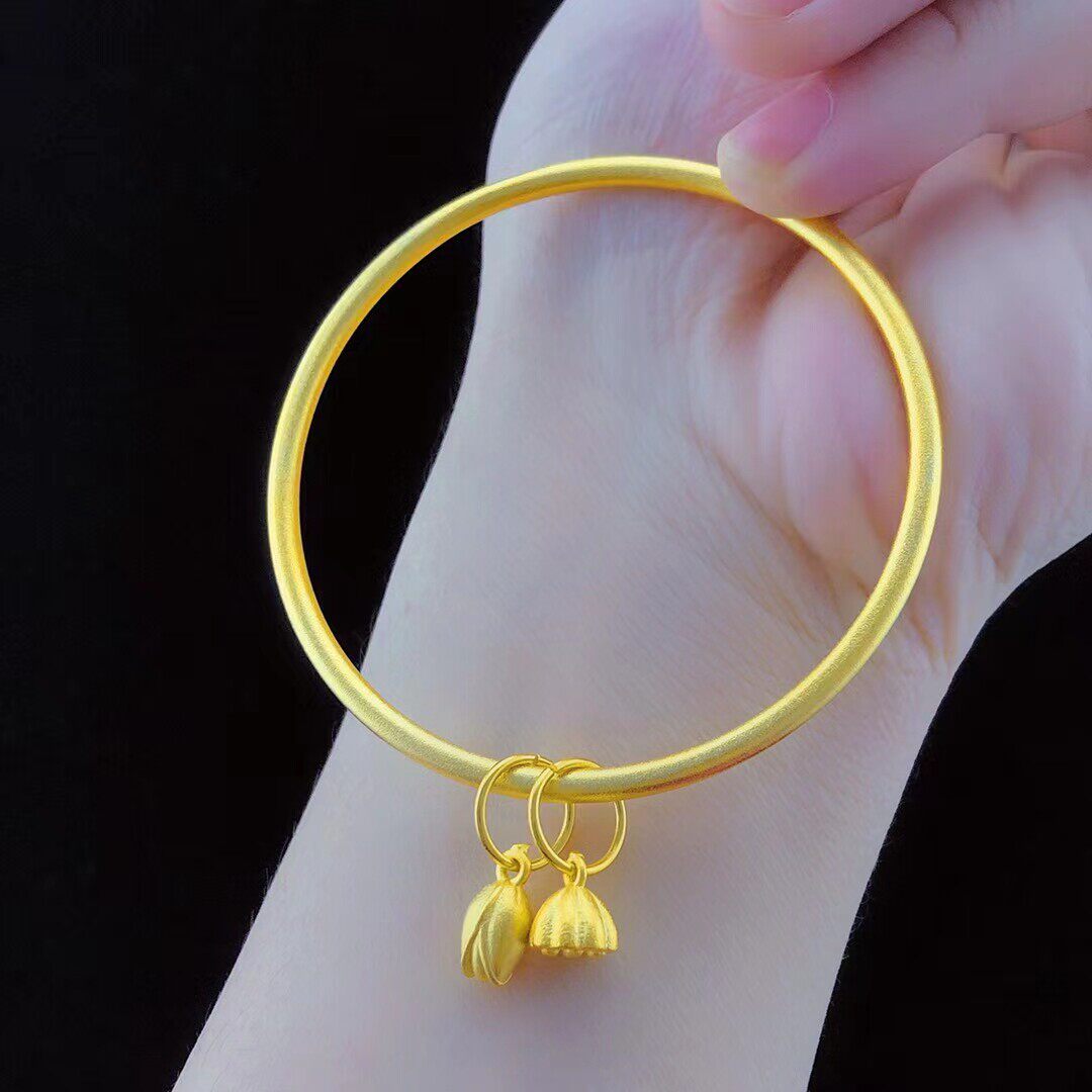 古法传承越南沙金手镯女仿真黄金不掉色999莲蓬两世欢镯子实心24K
